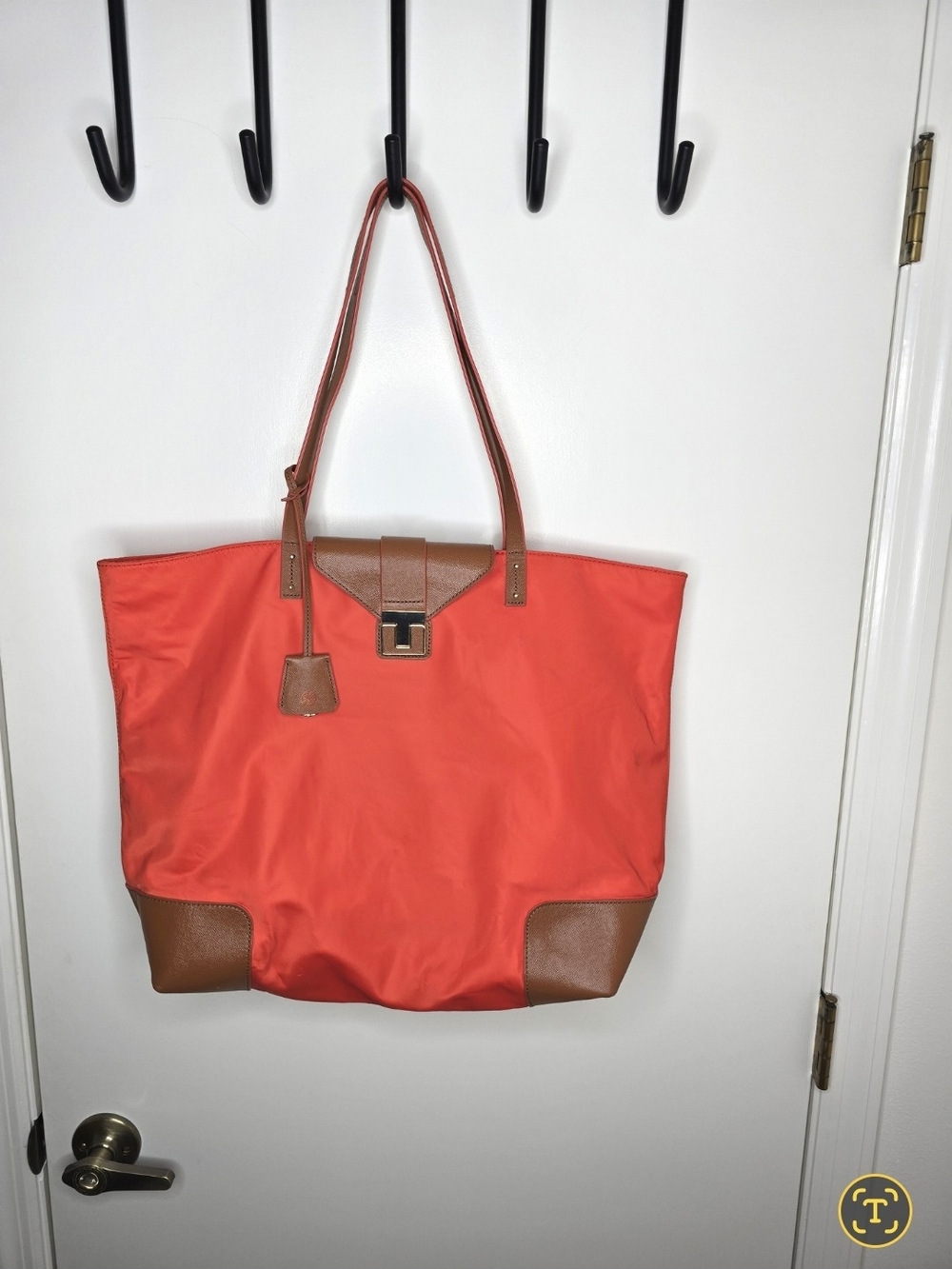 Tory Burch Orange Tote with Brown Accents